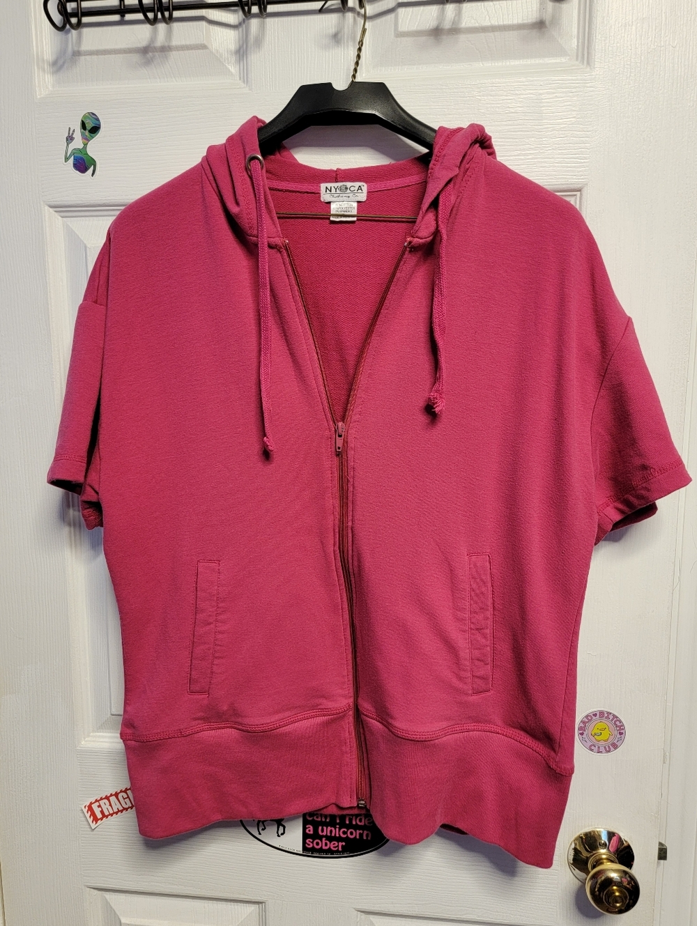 NY CA Clothing Co Short Sleeve Zip Hoodie in Bright Pink